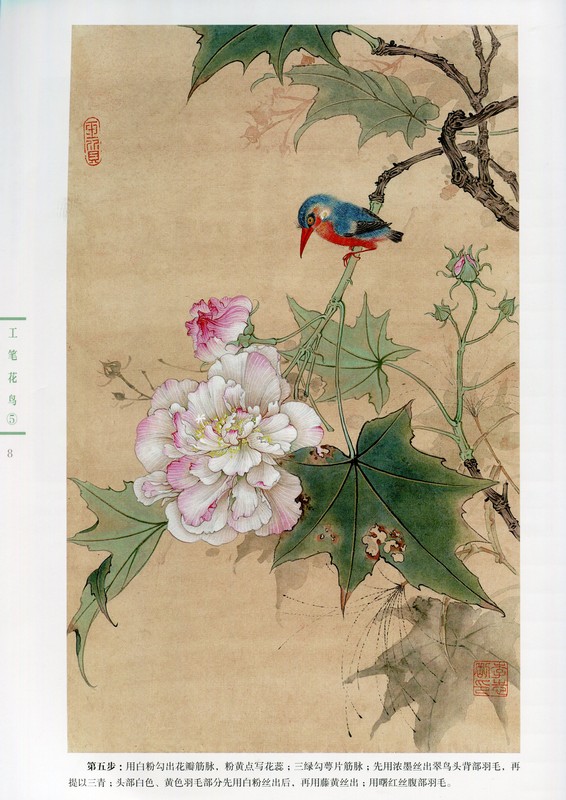 工筆花鳥5 中国画技法書 新編養心齋描摹画譜 中国絵画/工笔