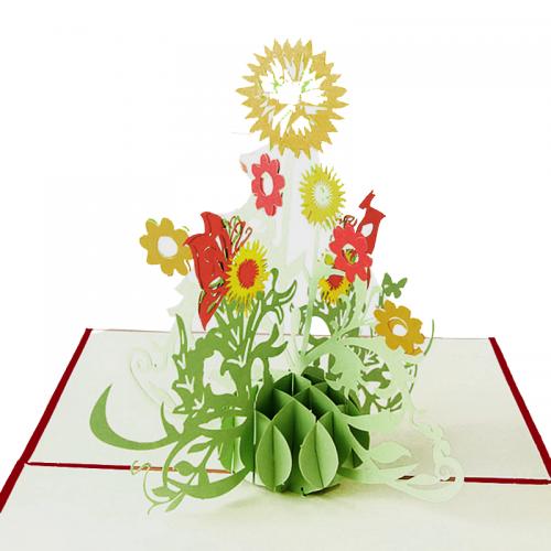 ひまわり 立体切り絵 グリーティングカード ポップアップカード/向日葵