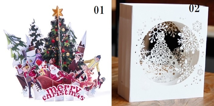 メリークリスマス 立体切り絵 グリーティングカード ポップアップ
