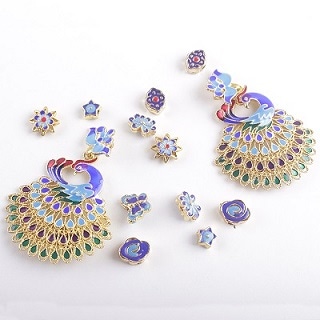 七宝焼き孔雀型アクセサリー ペンダントヘッド 中国伝統工芸 民族風