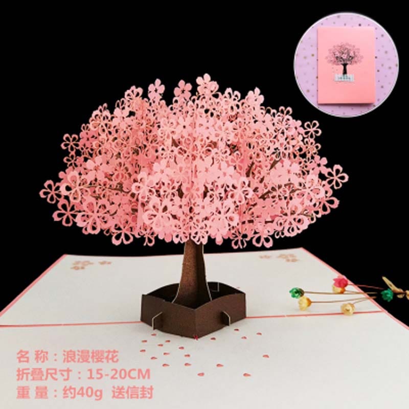 ロマンチックな桜 立体切り絵 グリーティングカード ポップアップ