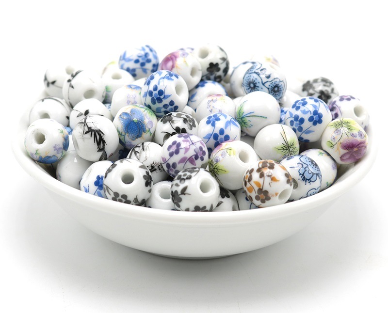陶器ビーズ 8mm 50個入り アソート 中国景徳鎮diyセラミックビーズ