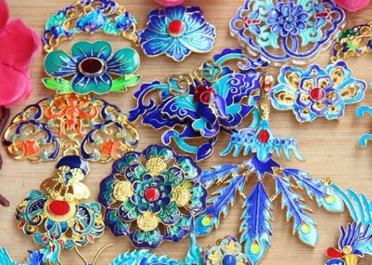 七宝焼きアクセサリービーズ 祥雲 双魚 蓮 中国景泰藍ビーズ 中国結び