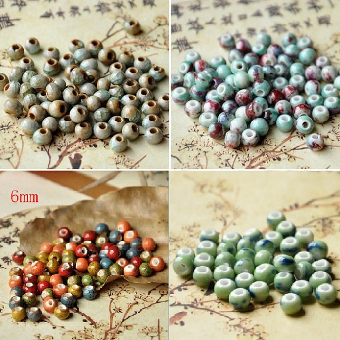 陶器ビーズ 6mm 50個セット 中国景徳鎮diyセラミックビーズ 中国結び
