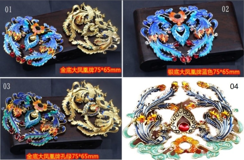 双鳳凰 75～80x65～80mm 合金ビーズ 中国景泰藍風 コスプレパーツ