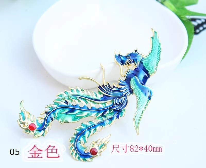 双鳳凰 75～80x65～80mm 合金ビーズ 中国景泰藍風 コスプレパーツ