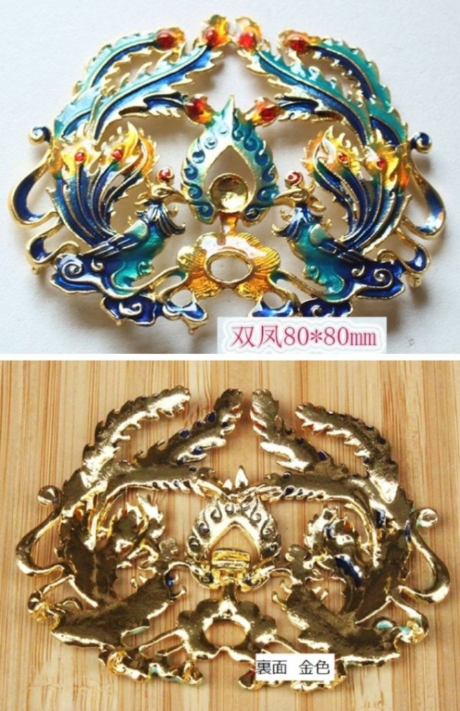 双鳳凰 75～80x65～80mm 合金ビーズ 中国景泰藍風 コスプレパーツ