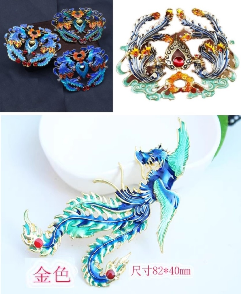 双鳳凰 75～80x65～80mm 合金ビーズ 中国景泰藍風 コスプレパーツ