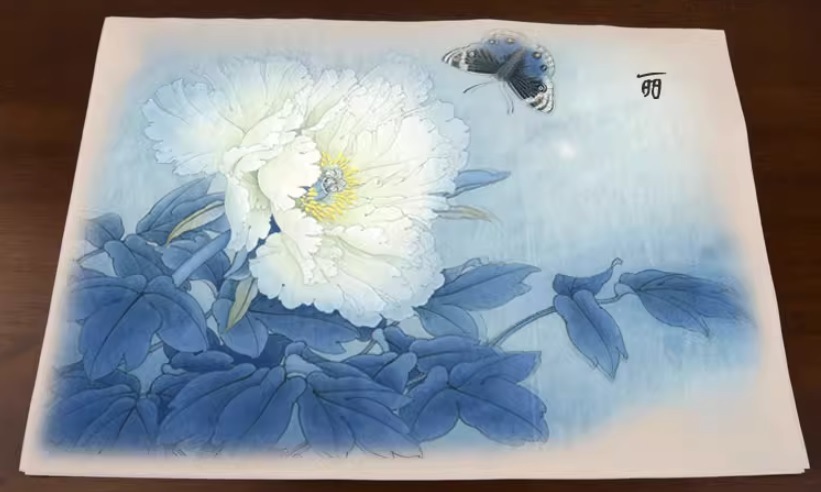 密画白描の原稿 模写練習 国画の水彩花鳥牡丹画仙紙 三種類模様14枚/工