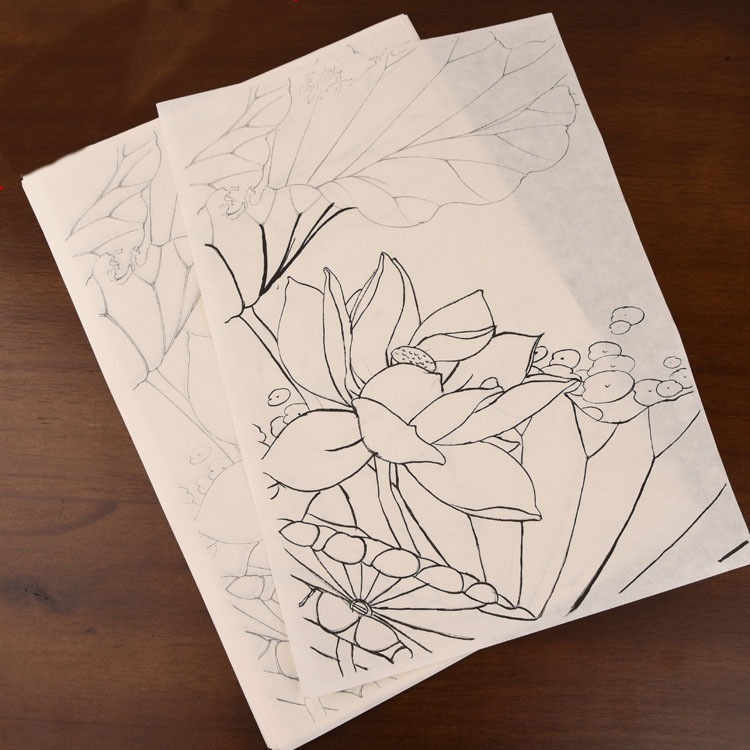 密画白描の原稿 模写練習 国画の水彩花鳥牡丹画仙紙 三種類模様14枚/工