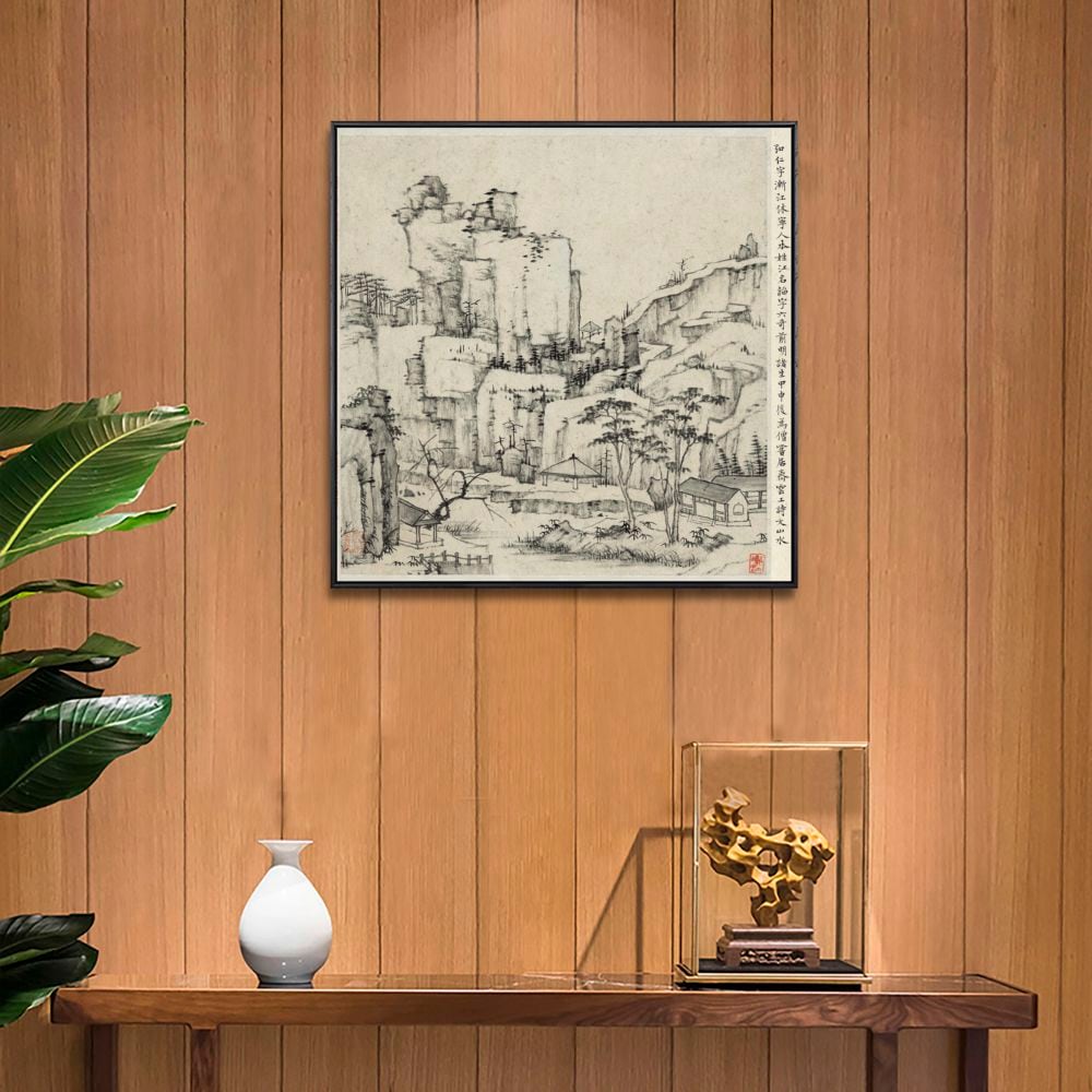 山水図』 弘仁 清 額画 高質印刷アート / 清·弘仁『山水图