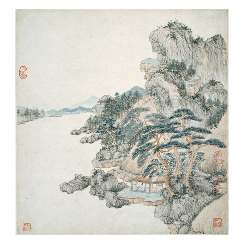 湘碧居士倣古冊之六』 王鑑 清 額画 高質印刷アート / 清·