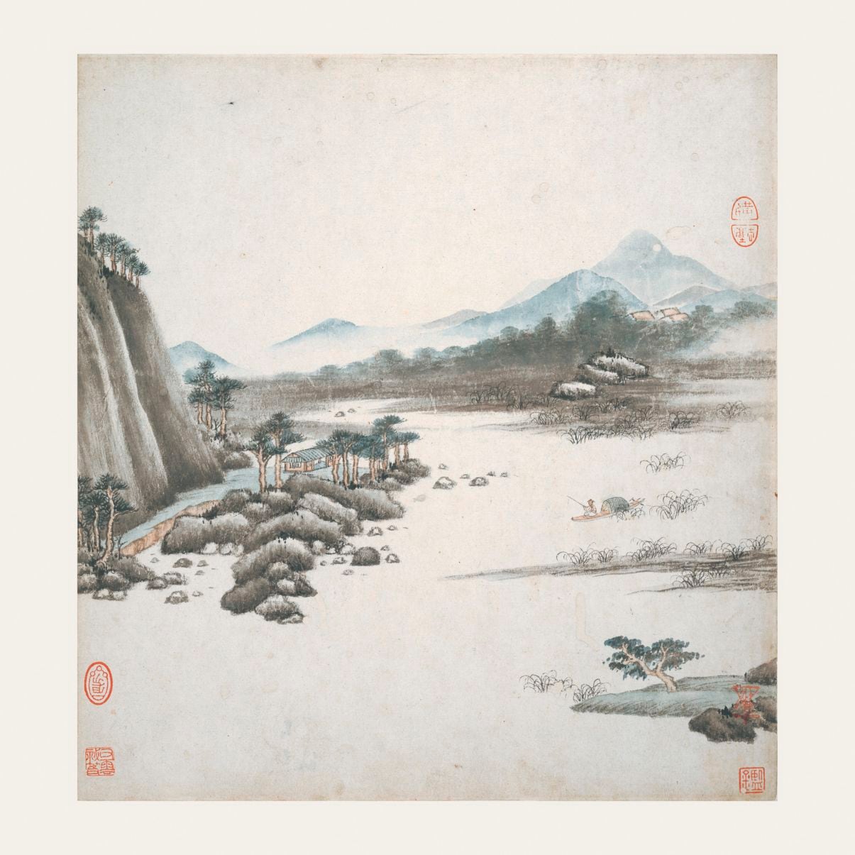 湘碧居士倣古冊之四』 王鑑 清 額画 高質印刷アート / 清·王