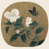 『椿と蝶図』 佚名 宋 額画 高質印刷アート /宋 佚名《山茶蝴蝶图》 单页画心
