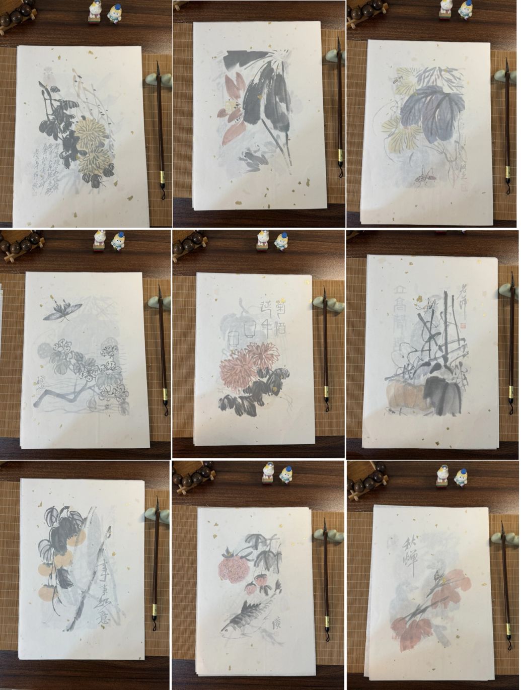 齋白石画箋 虫鳥花卉 一筆箋 宣紙便箋 22.3x32cm 50枚入り 中国風 宣紙
