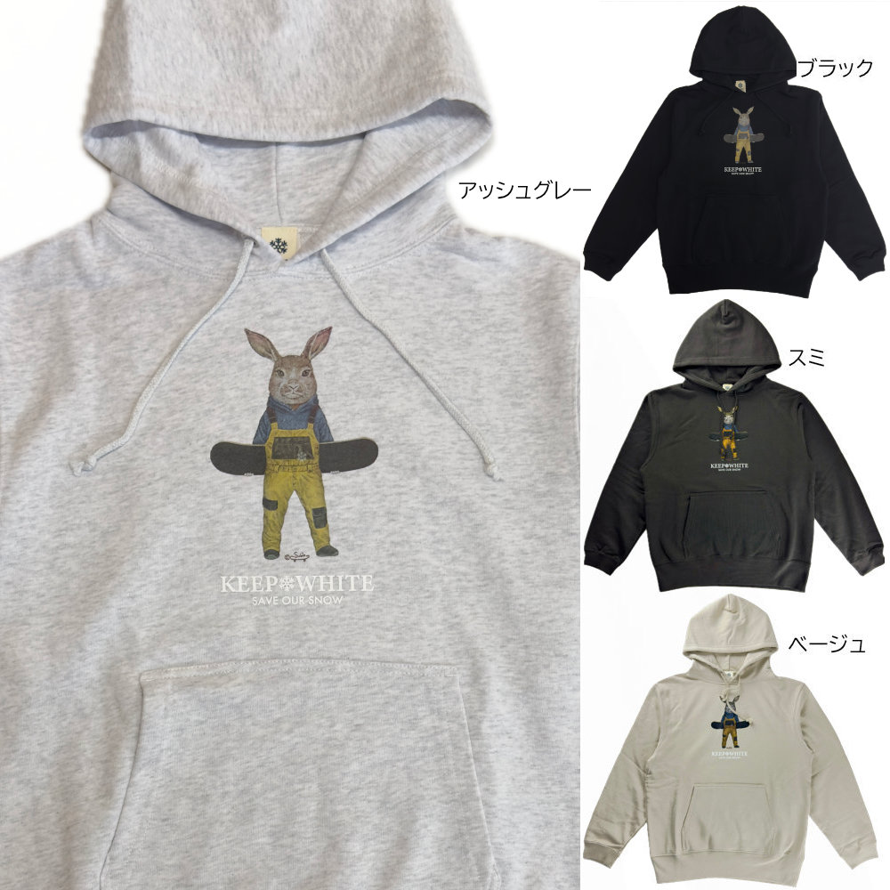 KEEP WHITE キープホワイト パーカー うさぎ スウェット プルオーバーパーカー ユニセックス 全4色 S-XXL 7590usagi|スノーボード ZONE