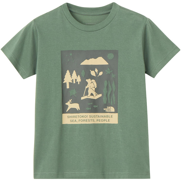 2025年春夏 新作 ザ・ノース・フェイス キッズ Tシャツ 半袖 知床トコさん ショートスリーブシレトコトコティー ダックグリーン NTJ32534ST-DG