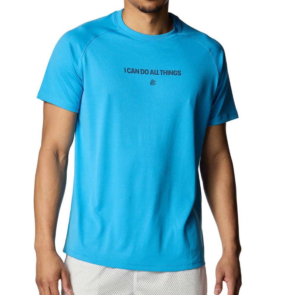 アンダーアーマー 半袖 Tシャツ メンズ カリー テック ロゴ ショートスリーブ Tシャツ  Ether Blue 6001284-452|トレーニングウエアZONE