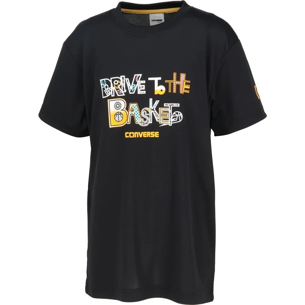コンバース Tシャツ 半袖 ジュニア バスケットボール プリントTシャツ 吸汗速乾 ブラック×ゴールド CB451356-1953