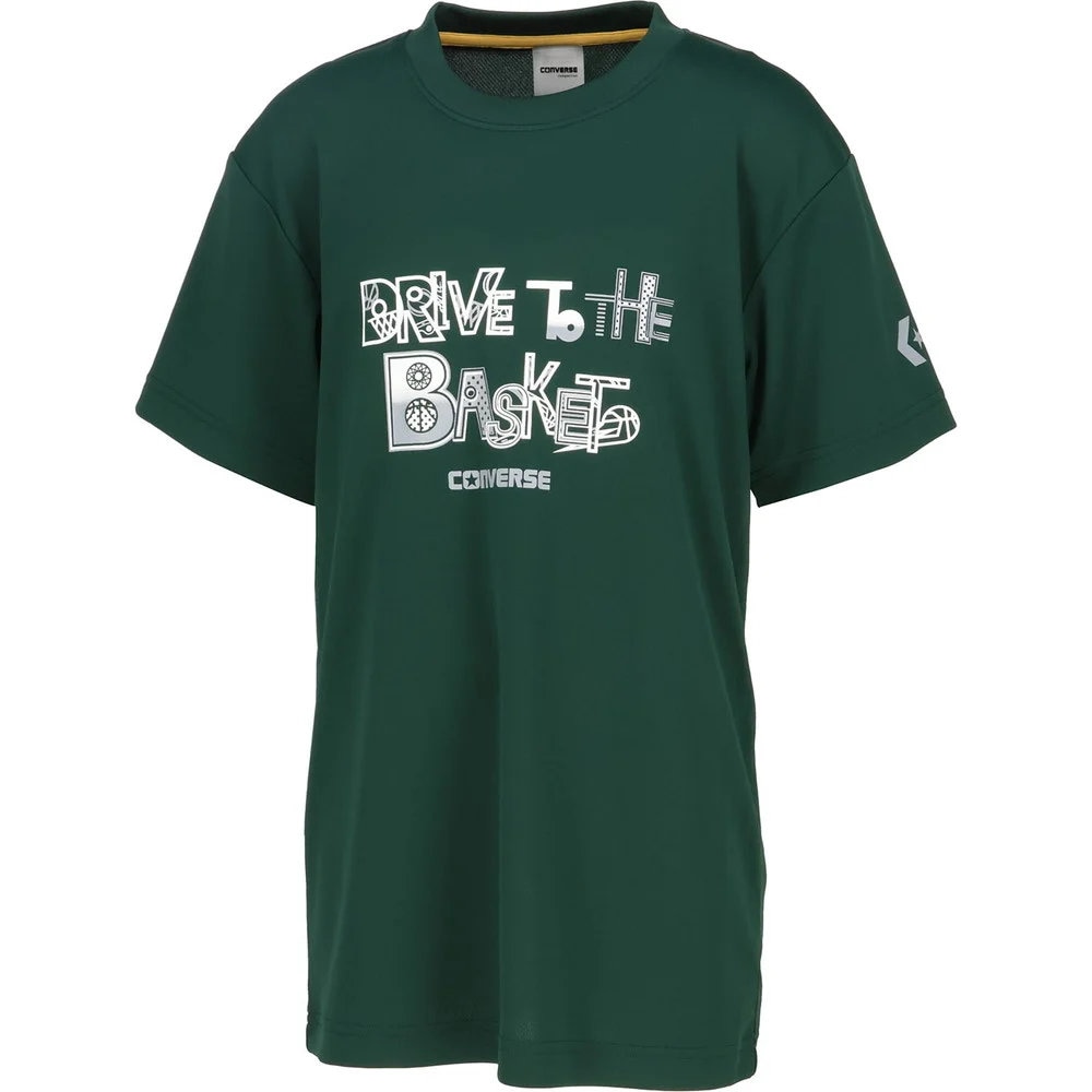 コンバース Tシャツ 半袖 ジュニア バスケットボール プリントTシャツ 吸汗速乾 D.グリーン CB451356-4700