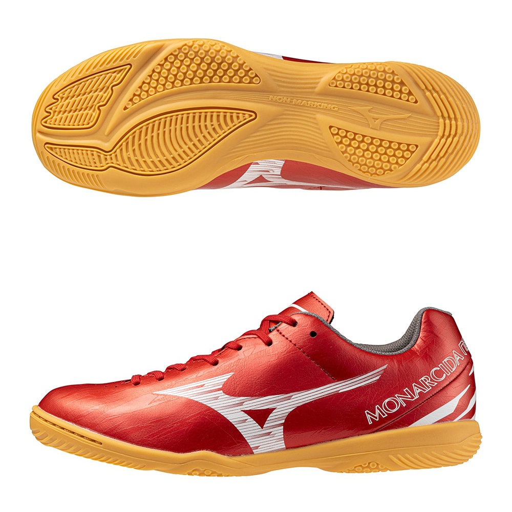 2025年6月発売 新作 ミズノ モナルシーダNEO SALA CLUB IN フットサルシューズ ルビーレッド×ホワイト Q1GA252860|サッカー&フットサルZONE