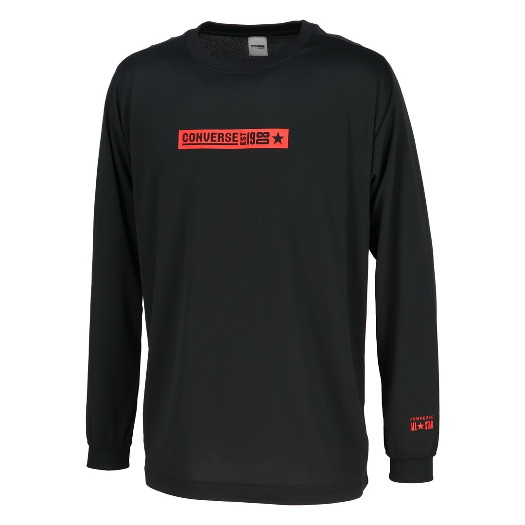コンバース Tシャツ 長袖 ロンT 吸汗速乾 メンズ スポーツTシャツ ブラック×C.レッド CB252360L-1966|トレーニングウエアZONE