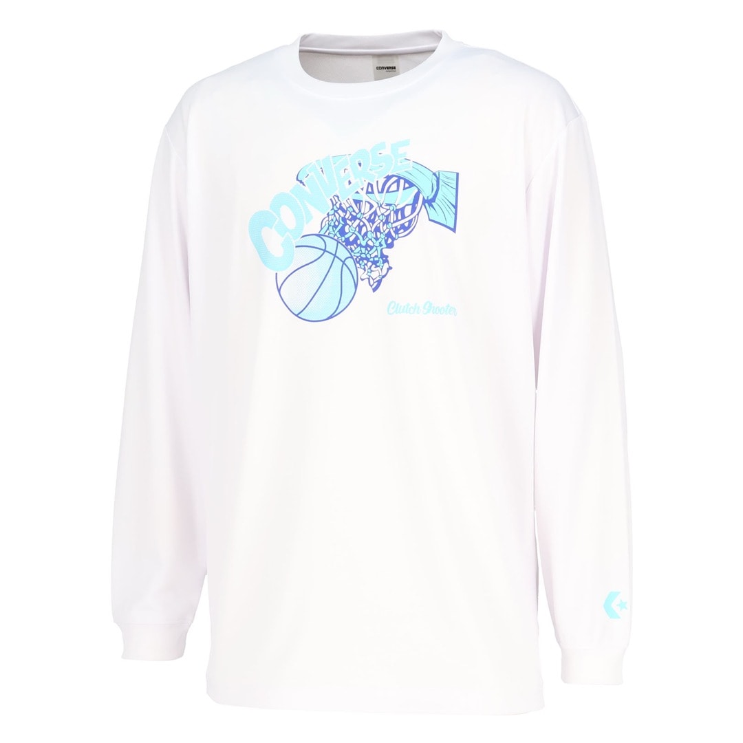 コンバース Tシャツ 長袖 ロンT 吸汗速乾 メンズ スポーツTシャツ バスケットボール ホワイト CB252365L-1100|トレーニングウエアZONE