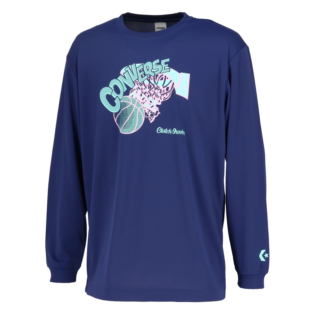 コンバース Tシャツ 長袖 ロンT 吸汗速乾 メンズ スポーツTシャツ バスケットボール C.ネイビー CB252365L-2800