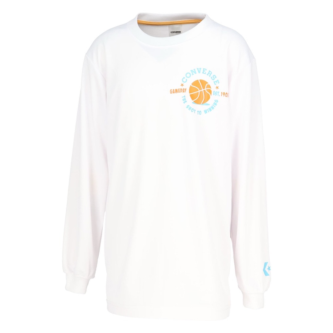 コンバース Tシャツ 長袖 ロンT 吸汗速乾 ジュニア バスケットボール スポーツTシャツ ホワイト CB452360L-1100|トレーニングウエアZONE