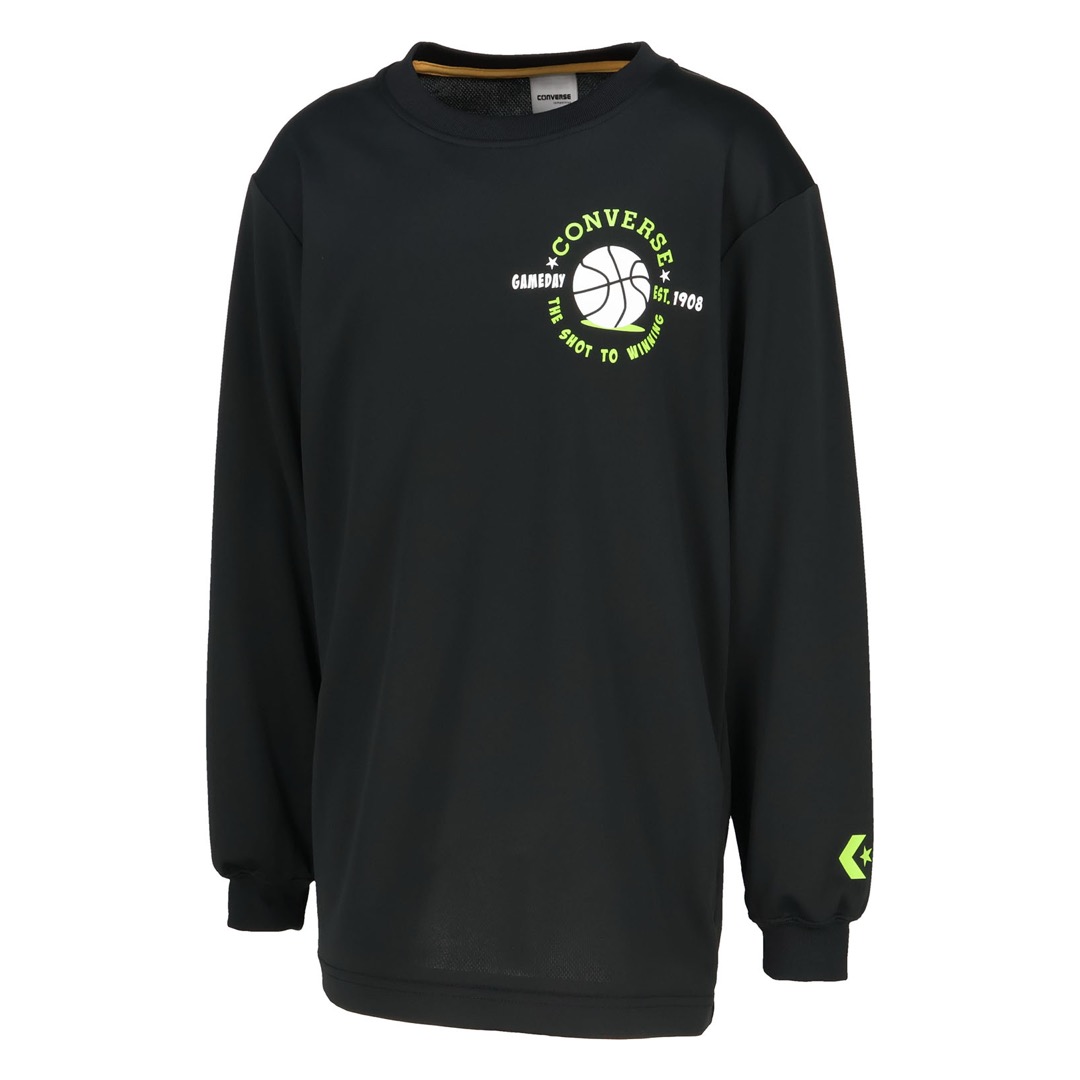 コンバース Tシャツ 長袖 ロンT 吸汗速乾 ジュニア バスケットボール スポーツTシャツ ブラック×ライム CB452360L-1942|トレーニングウエアZONE