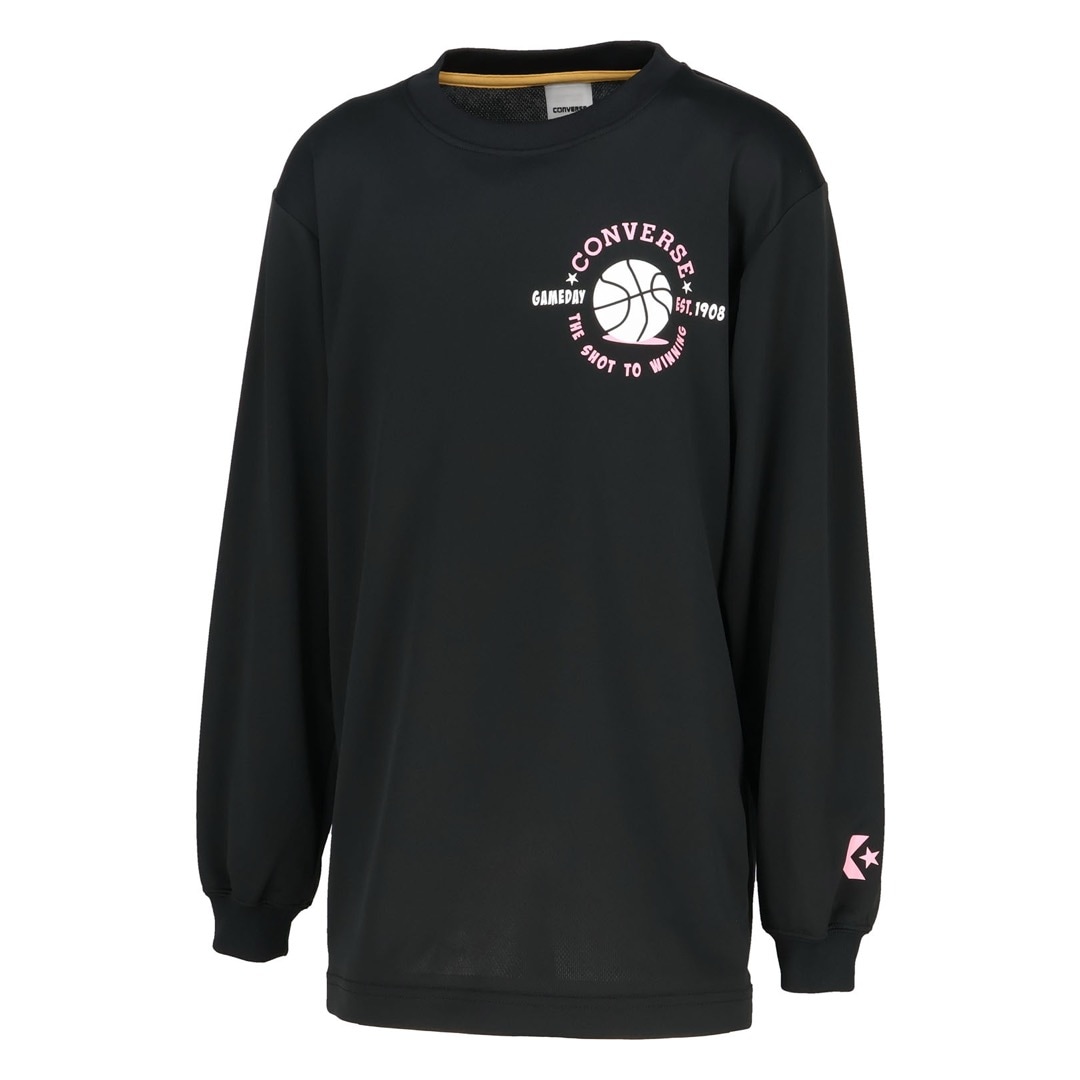 コンバース Tシャツ 長袖 ロンT 吸汗速乾 ジュニア バスケットボール スポーツTシャツ ブラック×ピンク CB452360L-1961|トレーニングウエアZONE