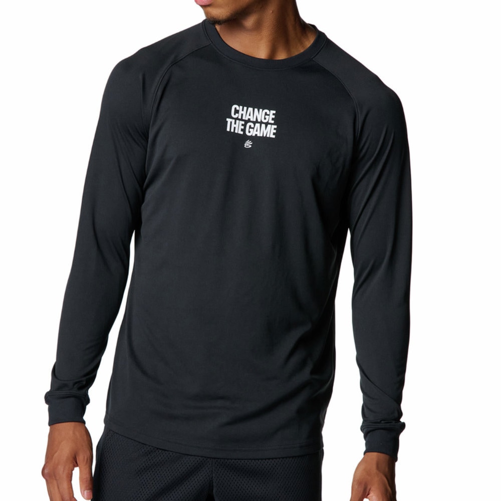 アンダーアーマー カリー テック ロゴ ロングスリーブ Tシャツ メンズ バスケットボール 長袖Tシャツ ブラック 6007865-001|トレーニングウエアZONE