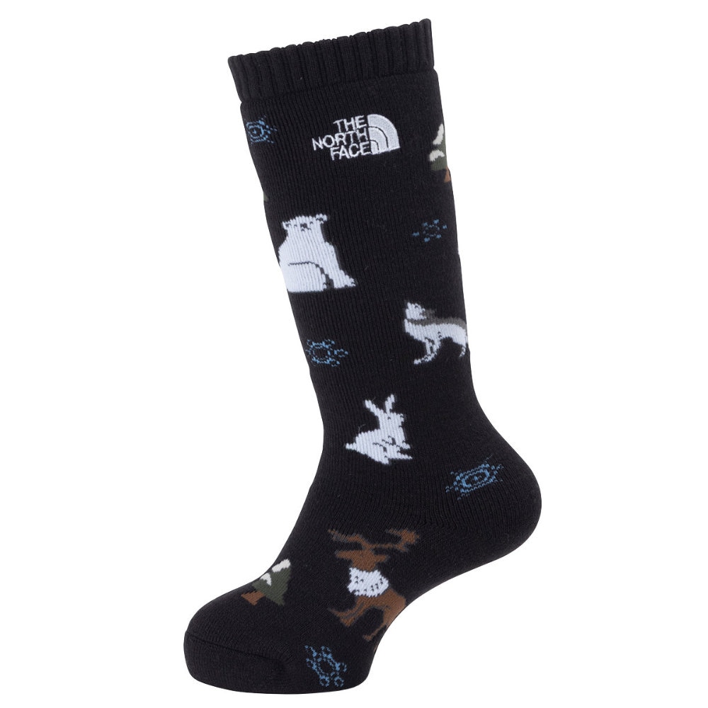 2025年秋冬 新作 ザ・ノース・フェイス キッズ 靴下 ウィンターアニマルグラフィッククルー TNFブラック NNJ82514-K|アウトドアZONE