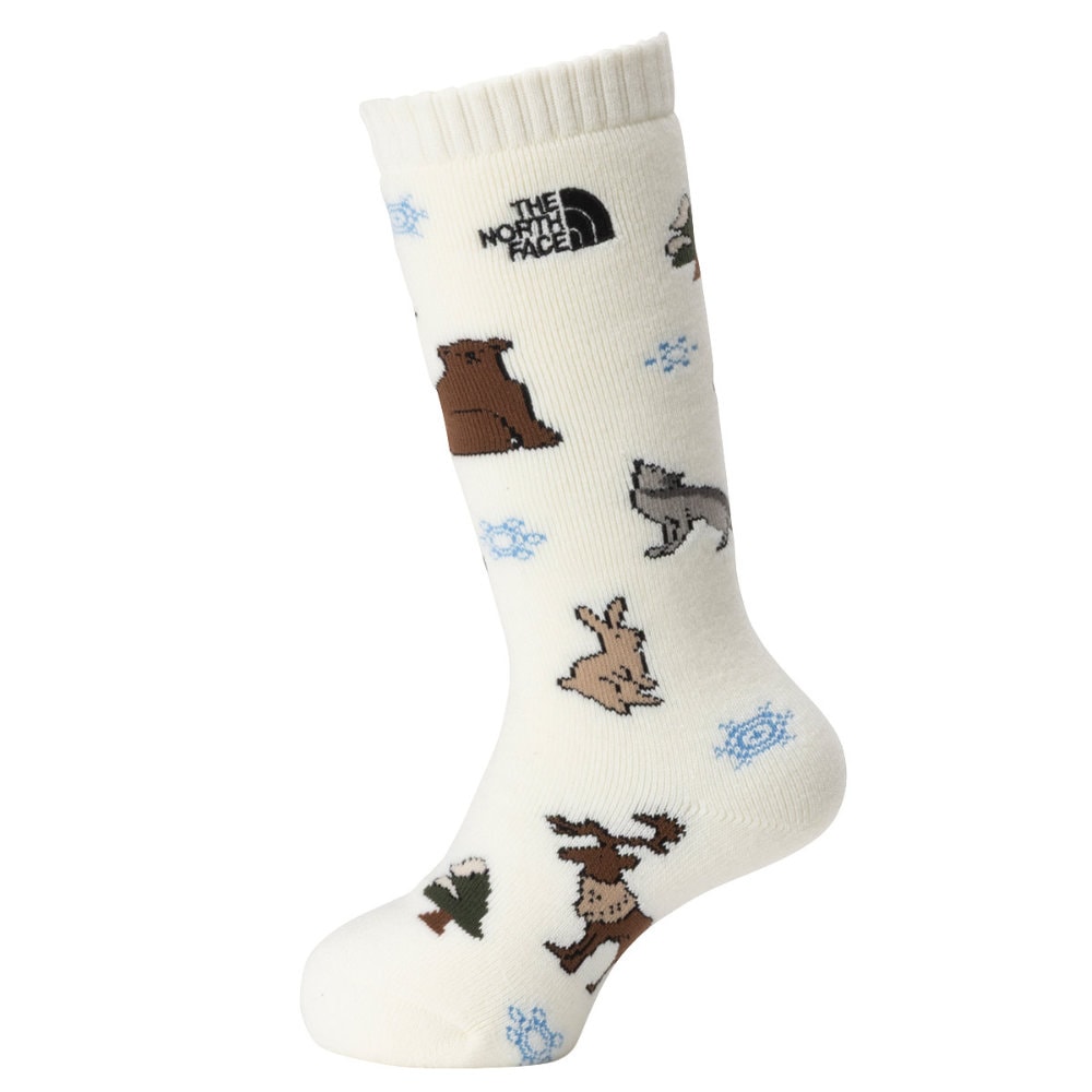 2025年秋冬 新作 ザ・ノース・フェイス キッズ 靴下 ウィンターアニマルグラフィッククルー TNFホワイト NNJ82514-W|アウトドアZONE