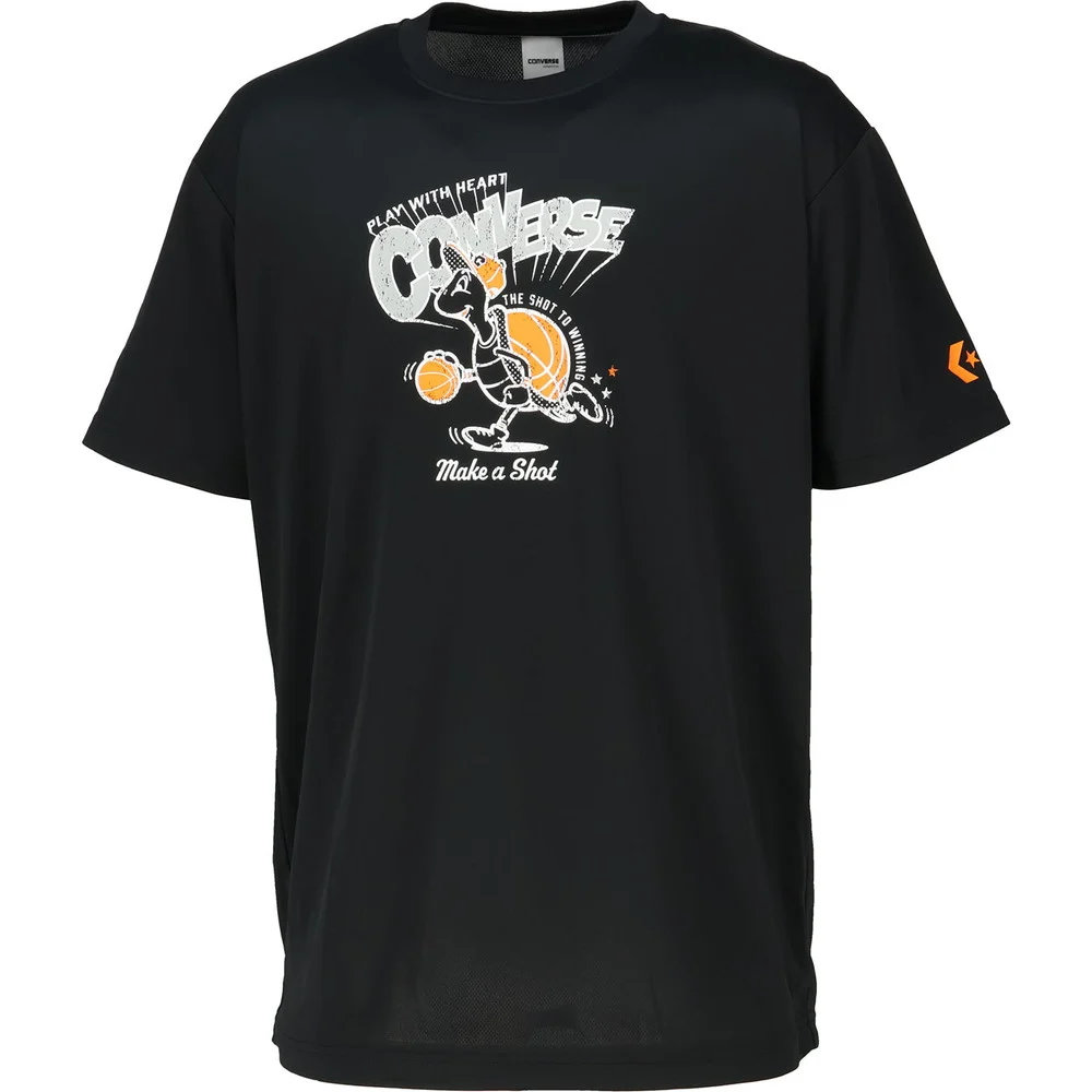 コンバース Tシャツ バスケ 吸汗速乾 メンズ 半袖 ブラック×オレンジ CB261361-1956