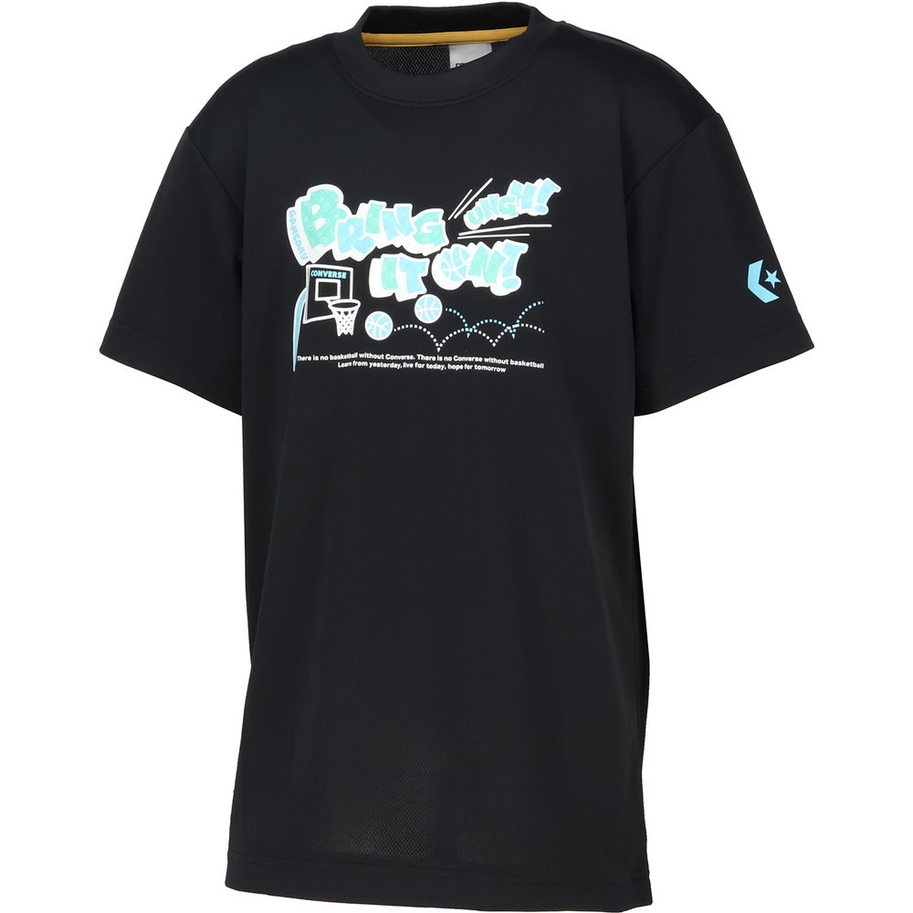 コンバース バスケ Tシャツ ジュニア 半袖 吸汗速乾 ブラック×ターコイズ CB461360-1924