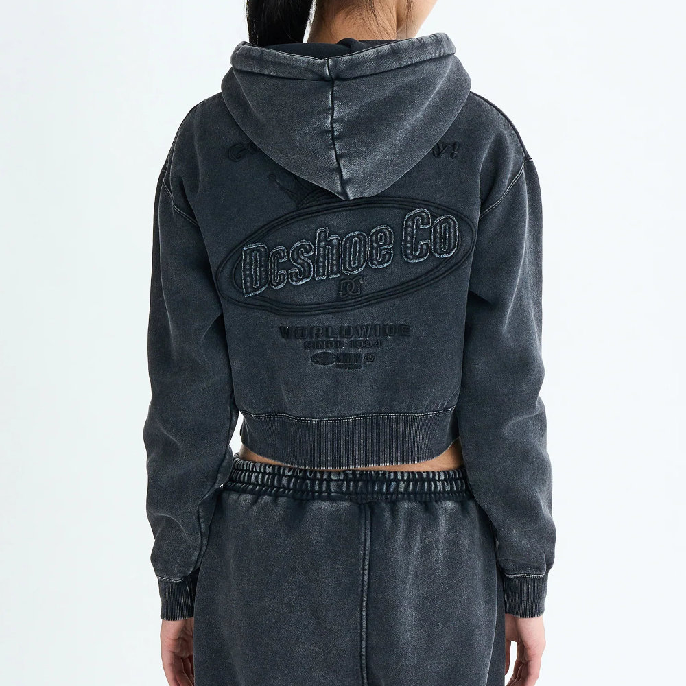DC SHOES ディーシー シューズ レディース パーカー ショート丈 ダメージ加工 裏起毛 フルジップ LZP254307-BKS