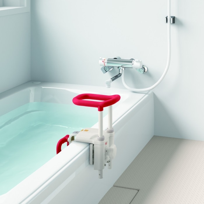 【美品 ほぼ未使用】安寿 浴室手すり UST‑130UB レッド 介護 入浴補助 アロン化成 安寿 ユニットバス対応浴槽手すり UST-130UBショート