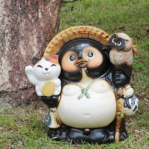 信楽焼 たぬき 信楽焼きたぬき 11号ふくろう招き猫持ち狸 陶器タヌキ