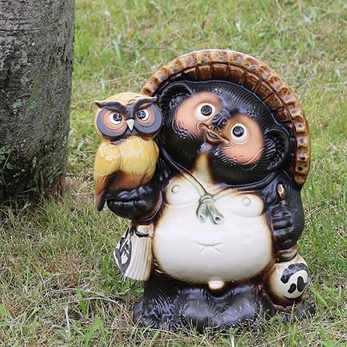 信楽焼 たぬき 信楽焼きたぬき 10号ふくろう持ち狸(黄) 陶器タヌキ［ta