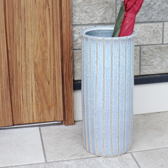 信楽焼 傘立て 信楽焼きかさたて ブルーストライプ傘立て 陶器［kt