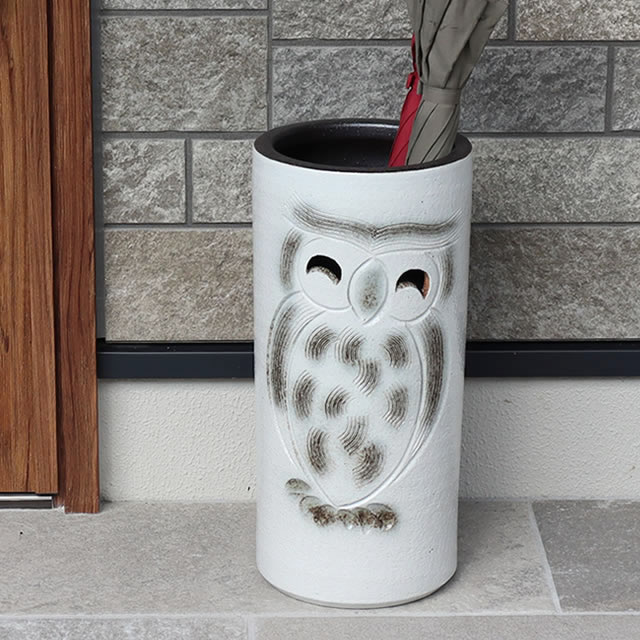 信楽焼 傘立て 信楽焼きかさたて 白ふくろう傘立て 陶器 ふくろう傘