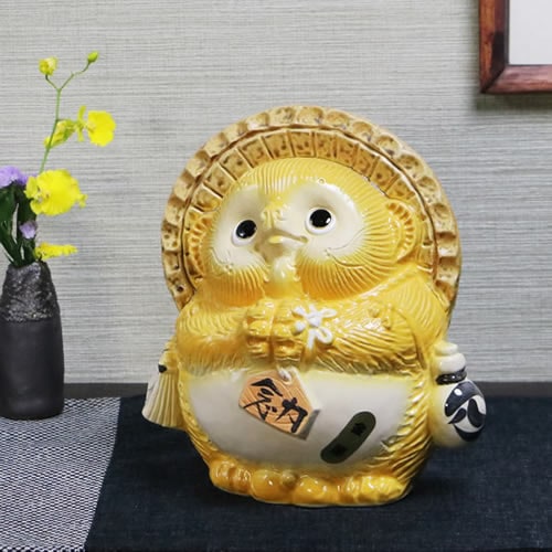 信楽焼 たぬき 信楽焼きたぬき 風水狸(黄) 陶器タヌキ［ta-0092