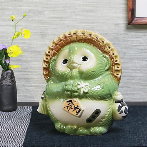 信楽焼 たぬき 信楽焼きたぬき 風水狸(緑) 陶器タヌキ［ta-0093