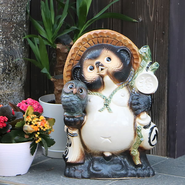 信楽焼 たぬき 信楽焼きたぬき 13号ふくろう持ち狸(青銅) 陶器タヌキ