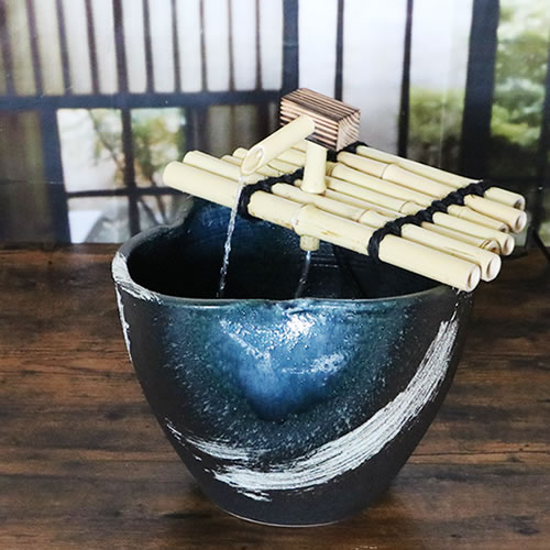 信楽焼 電動つくばい 信楽焼き電動つくばい はけ目蹲［dt-0031