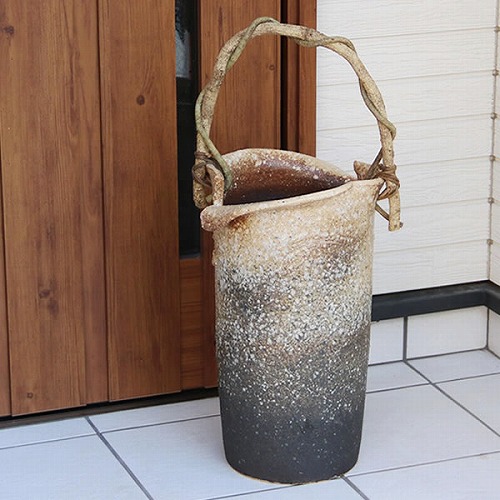 信楽焼傘立て 白ちらし 高さ39cm