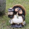 信楽焼きたぬき 10号ふくろう持ち狸(粉引き) 陶器タヌキ［ta-0148］|たぬき