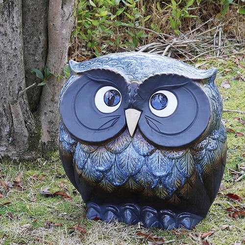 信楽焼 ふくろう 信楽焼きふくろう 15号福多郎(青色) 陶器フクロウ置物