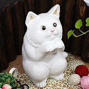 中古品【大猫♡白猫】陶器製♡高さ約25cm♡ 信楽焼 動物 幸福ねこ(白)おきもの 信楽焼ねこ置き物［ok-0055